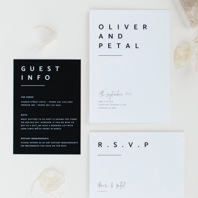 Modern Type wedding stationery collection overview