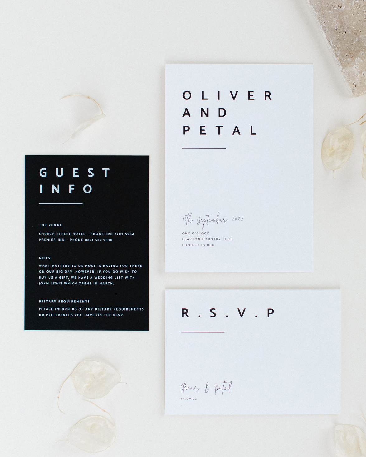 Modern Type wedding stationery collection overview