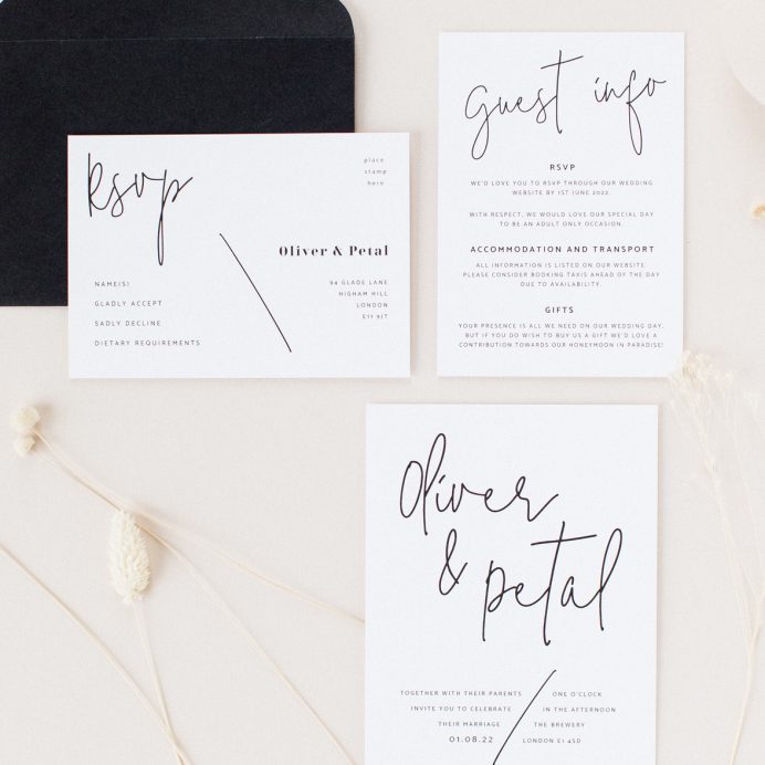 Script wedding stationery collection overview