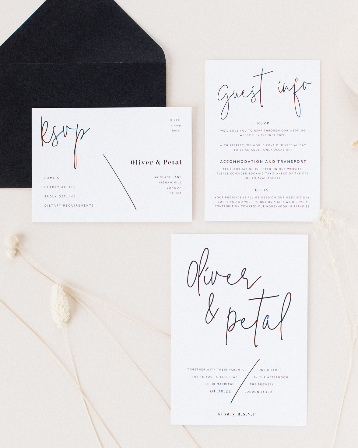 Script wedding stationery collection overview