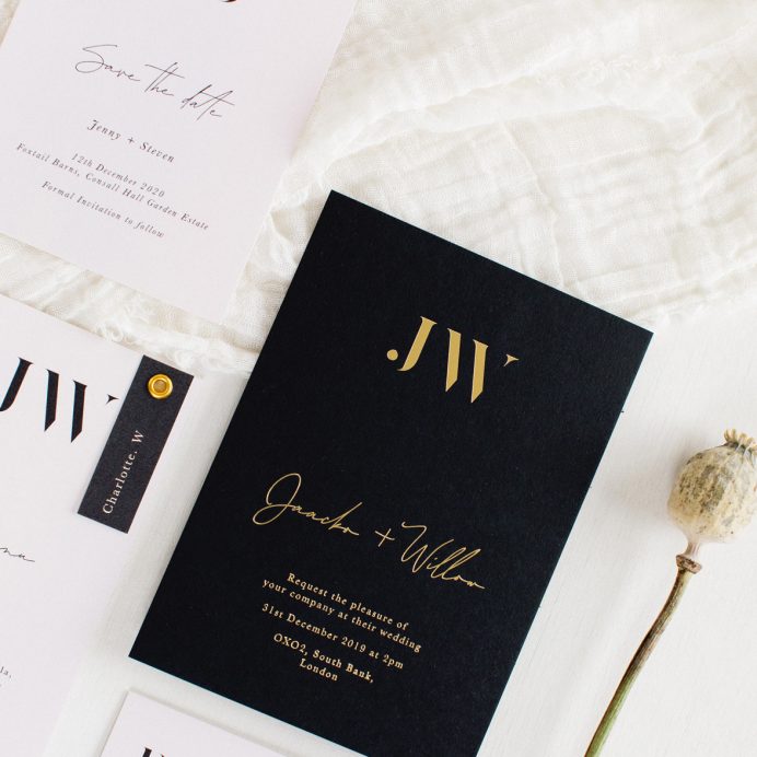 Auric Gold wedding stationery overview