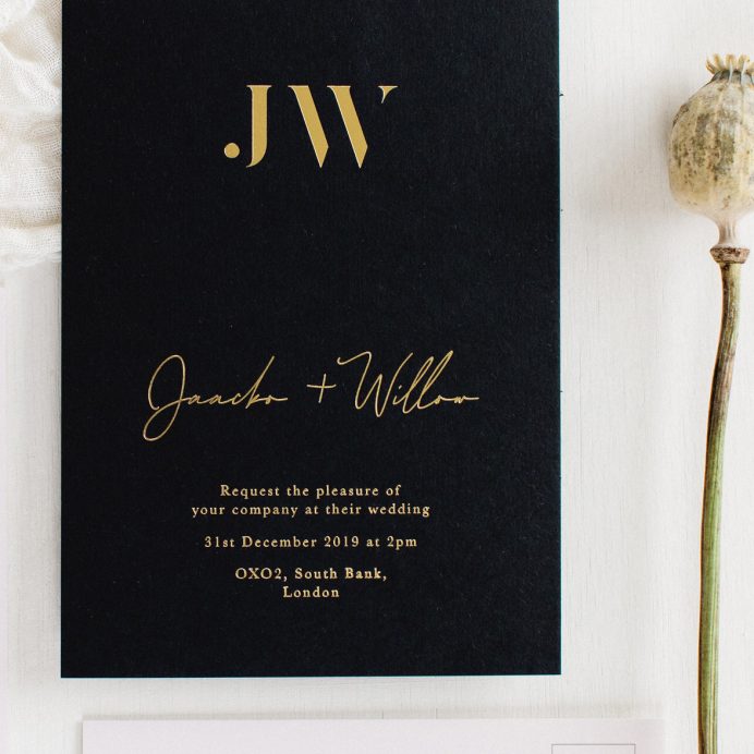 Auric Gold foil wedding invitation