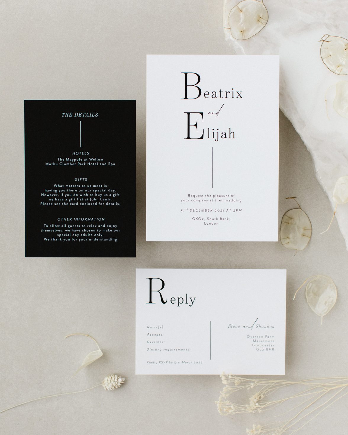 Contemporary Lines Wedding stationery overview