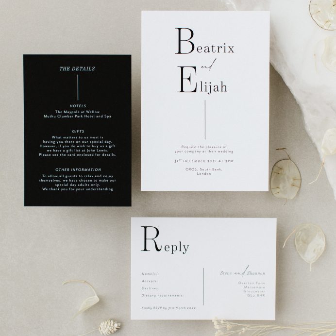 Contemporary Lines Wedding stationery overview