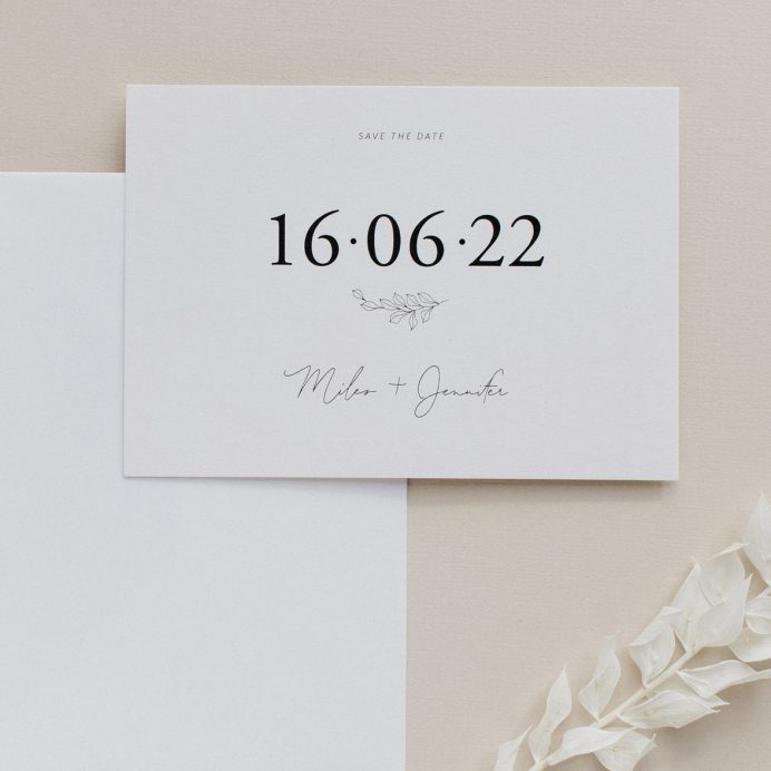 Fleur Classique wedding save the date. Natural tones with hand drawn flower motif