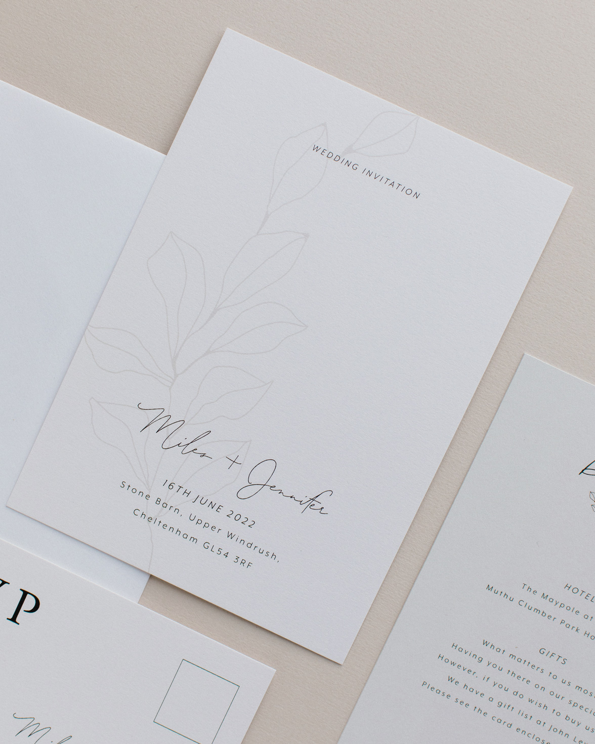 Fleur Classique wedding invitation. Natural tones with hand drawn flower motif