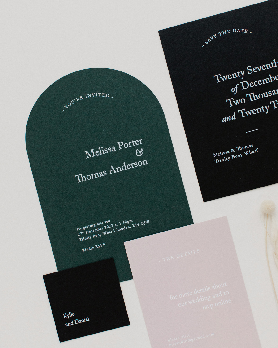 Green Revere wedding stationery collection overview