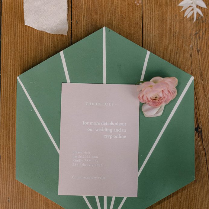 pink wedding details card