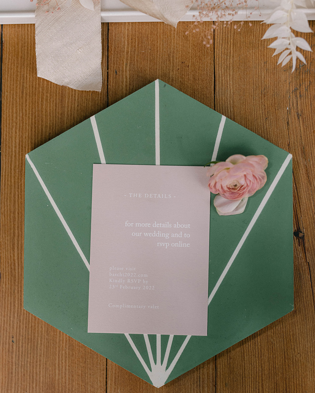 pink wedding details card