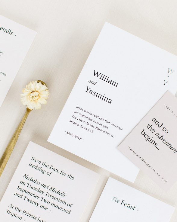 White modern wedding invitation