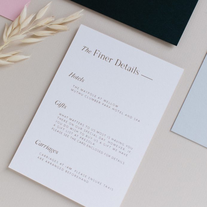 Refined gold details card in white with gold foil print