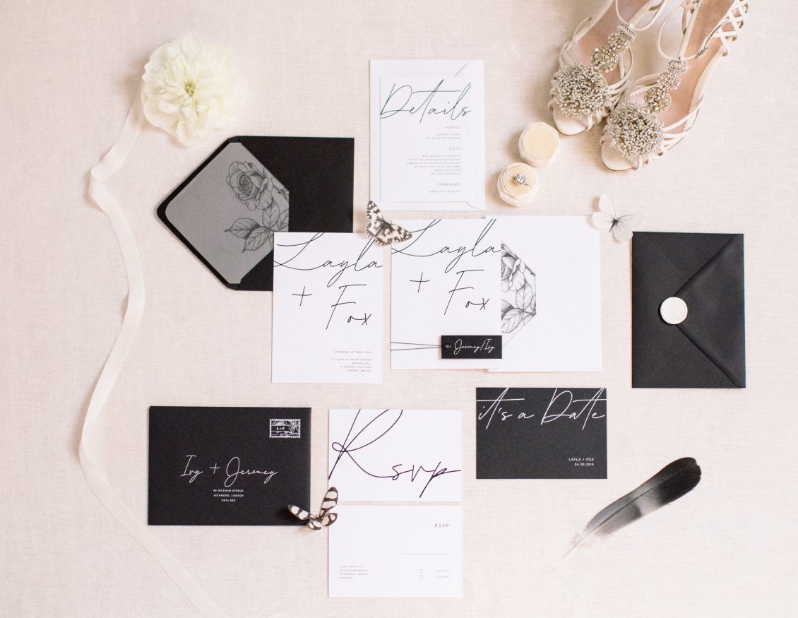 Monochrome wedding invitation suite