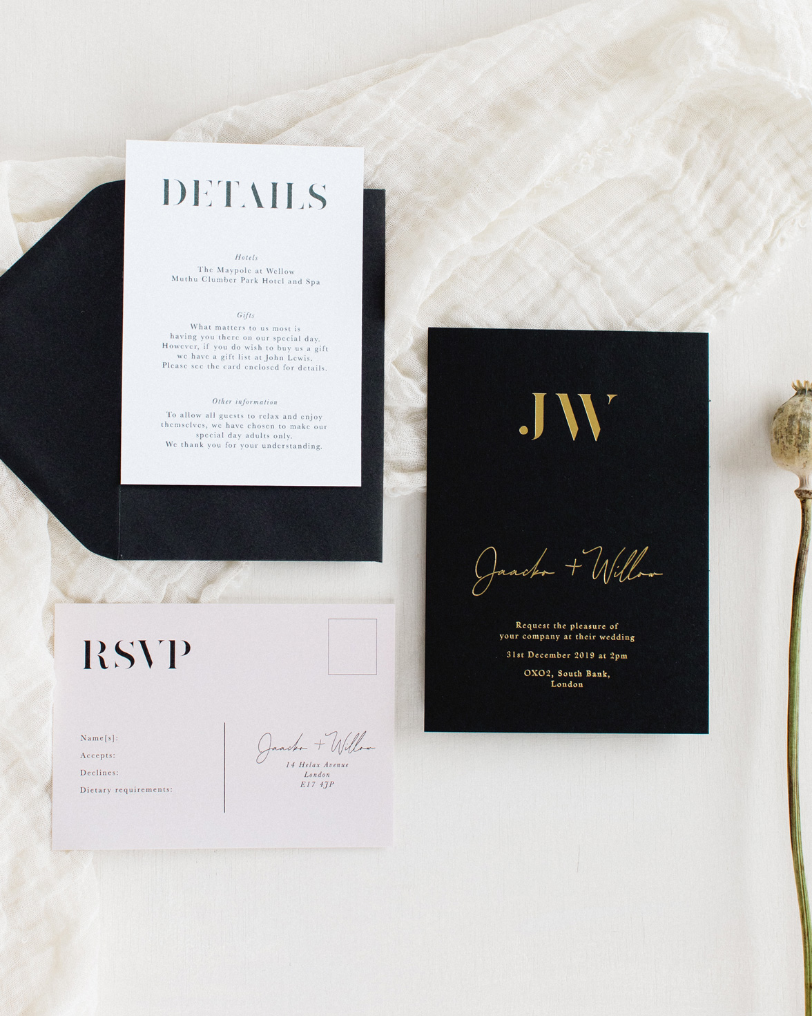 Auric Gold wedding stationery sample pack