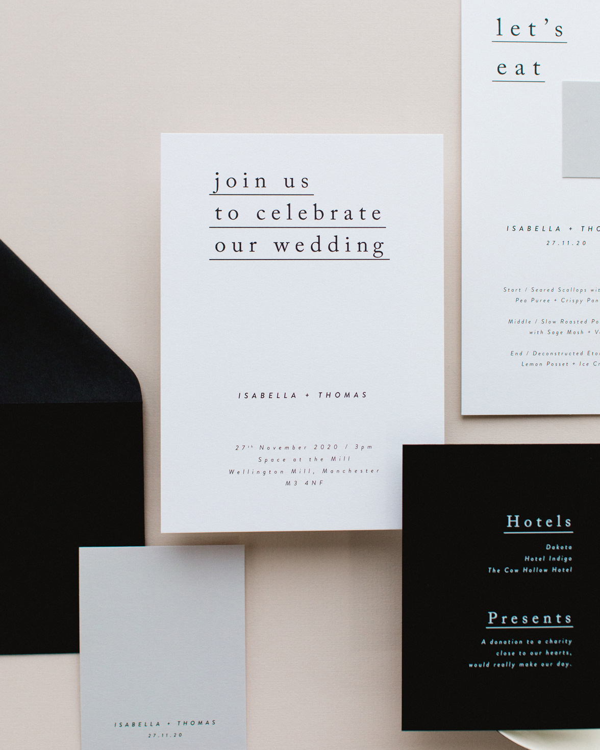 Simple Type wedding stationery collection overview
