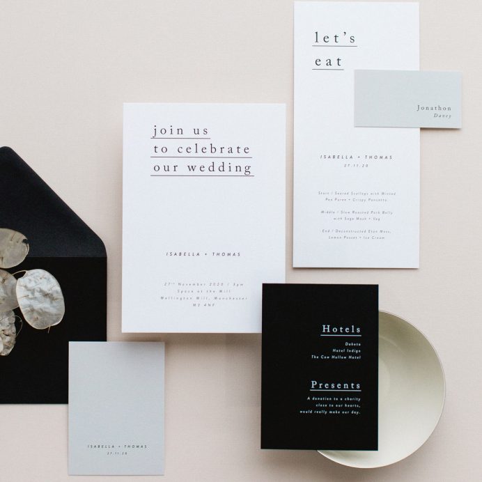 Simple Type wedding stationery collection overview