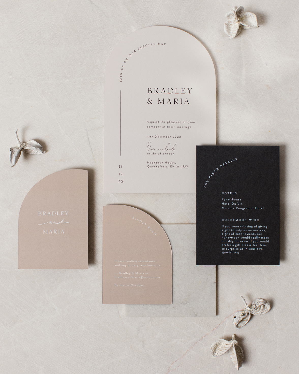 Arched shape wedding invitation set