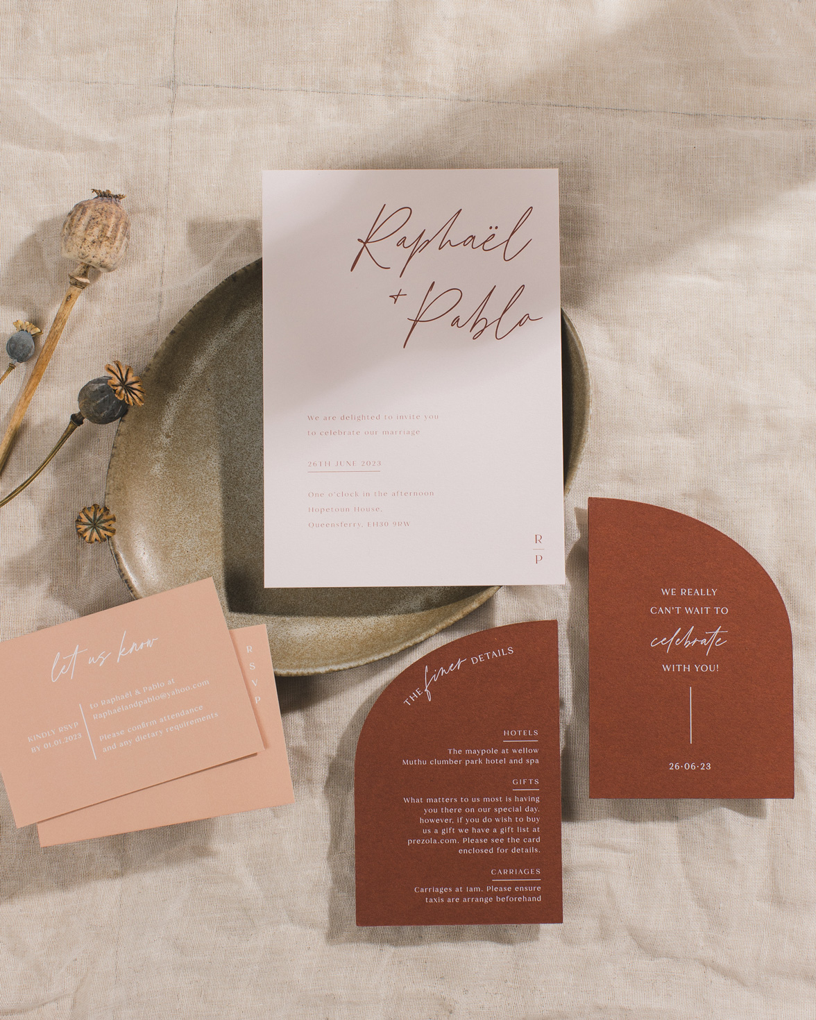 Half arch wedding invitation set