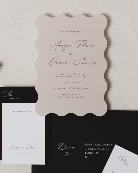 Wavy edge wedding invitation